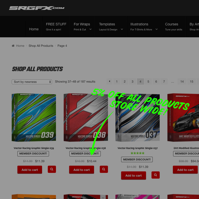 5% off select srgfx.com products with premium membership