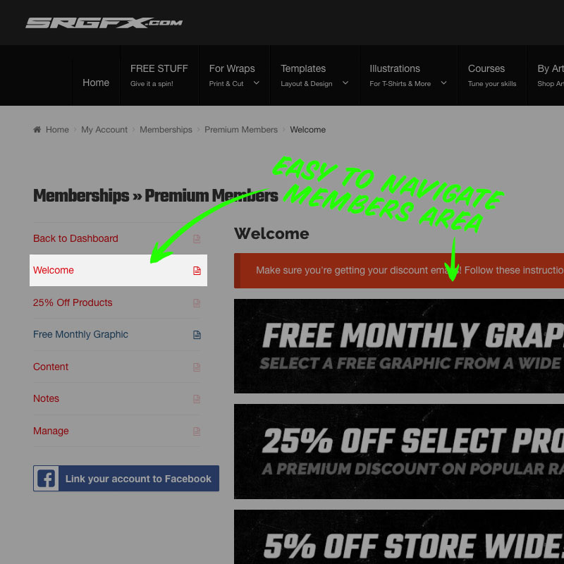 Exclusive members area with SRGFX.com premium membership