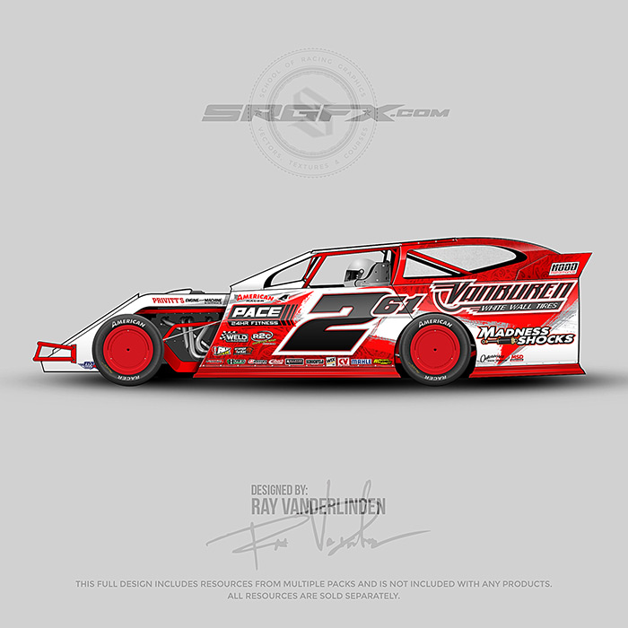 An red and white number 261 Dirt Modified vector racing graphic wrap layout