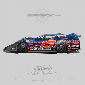 A black, blue and red Dirt Late Model Wrap Design with design resources for graphic designers, freelance designers, wrap companies and wrap designers.