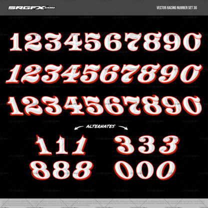 Classic vector racing number set for wrap designs, graphic design and wrap shops