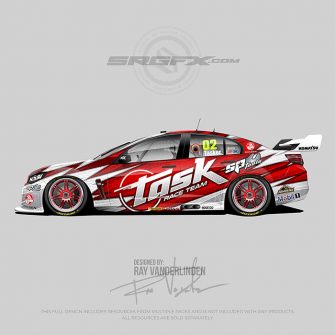 Red and white v8 Super Car wrap design. Design assets available for wrap shops, freelance designers and graphic designers