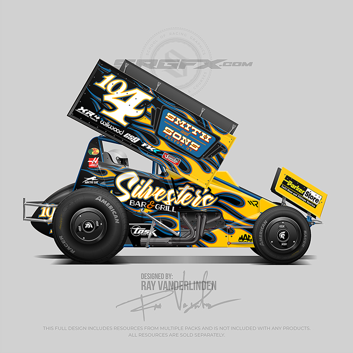 Sylvesters black, yellow and blue Sprint Car