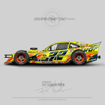 Yellow, red and blue number 32 Asphalt Modified wrap design
