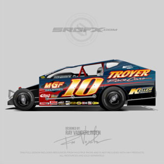 A blue, red and black number 10 East Coast Modified vector racing graphic wrap layout