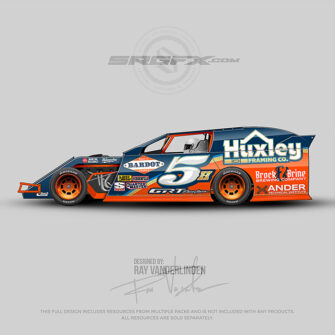 Huxley Framing Co 2022 orange, blue and gold Dirt Modified Wrap