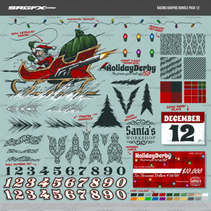 Santa Claus Christmas Holiday Racing graphic Bundle Pack 12